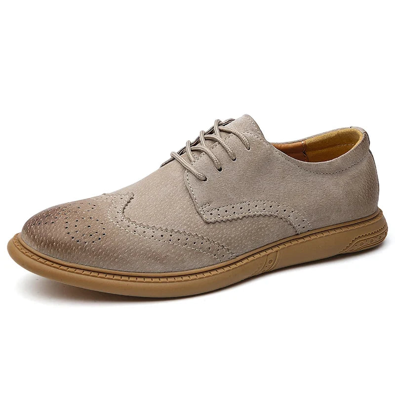 Men's Derby Shoes- Suede-Look Wingtip Lace-Ups