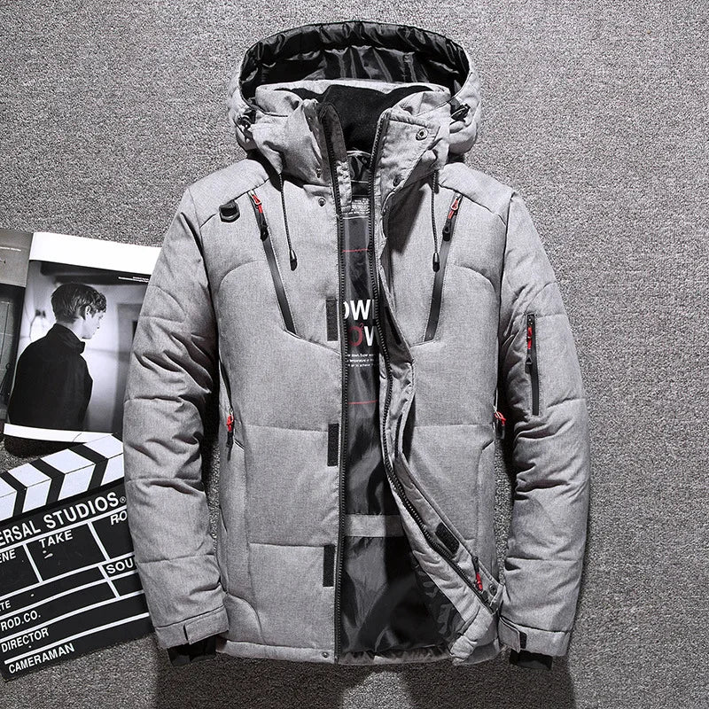 Men's Quilted Puffer Jacket - Stand-Collar Outerwear
