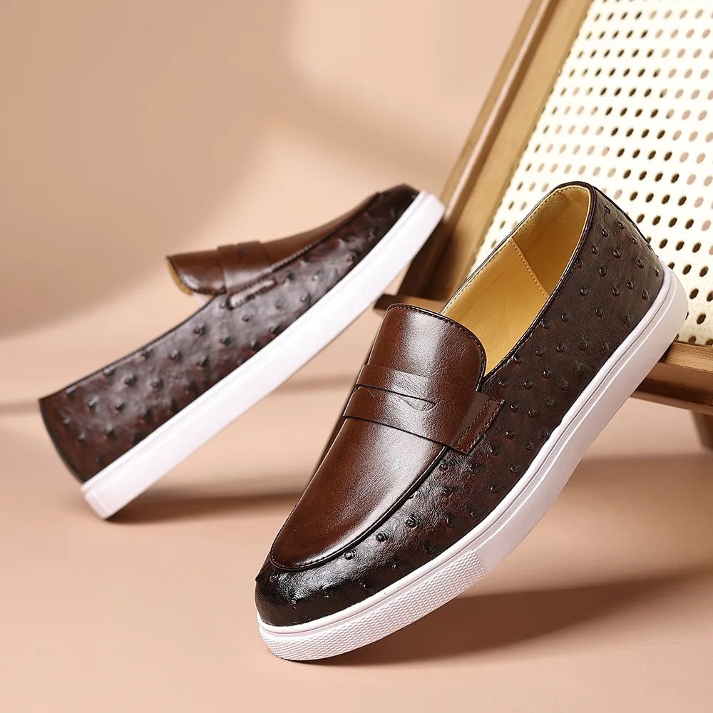 Men's Penny Loafers- Textured Panels and Contrast Sole