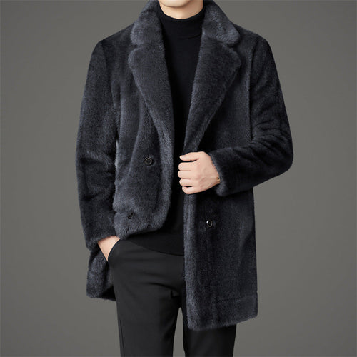 Men's Faux Fur Coat- Lapel Collar Winter Outerwear