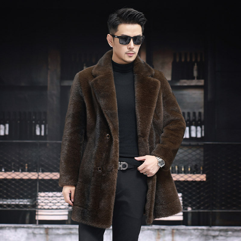 Men's Faux Fur Coat - Lapel Collar Winter Outerwear