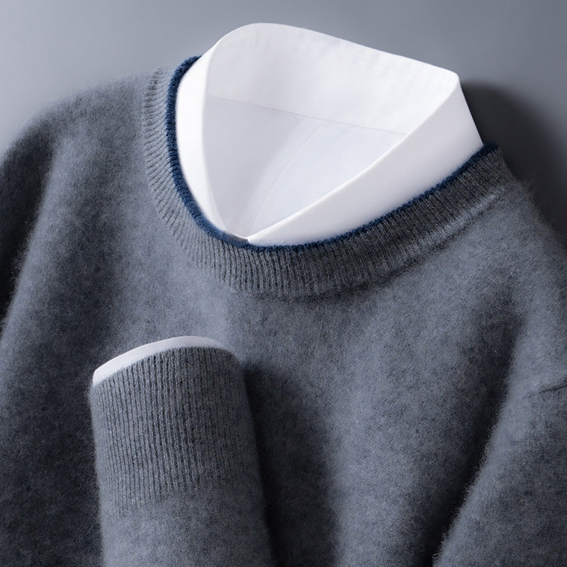 Men's Knit Sweater - Crew-Neck Contrast Trim Jumper
