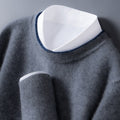 Men's Knit Sweater - Crew-Neck Contrast Trim Jumper