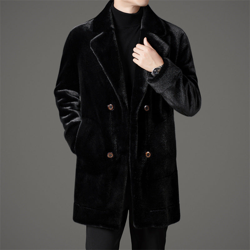Men's Faux Fur Coat - Lapel Collar Winter Outerwear