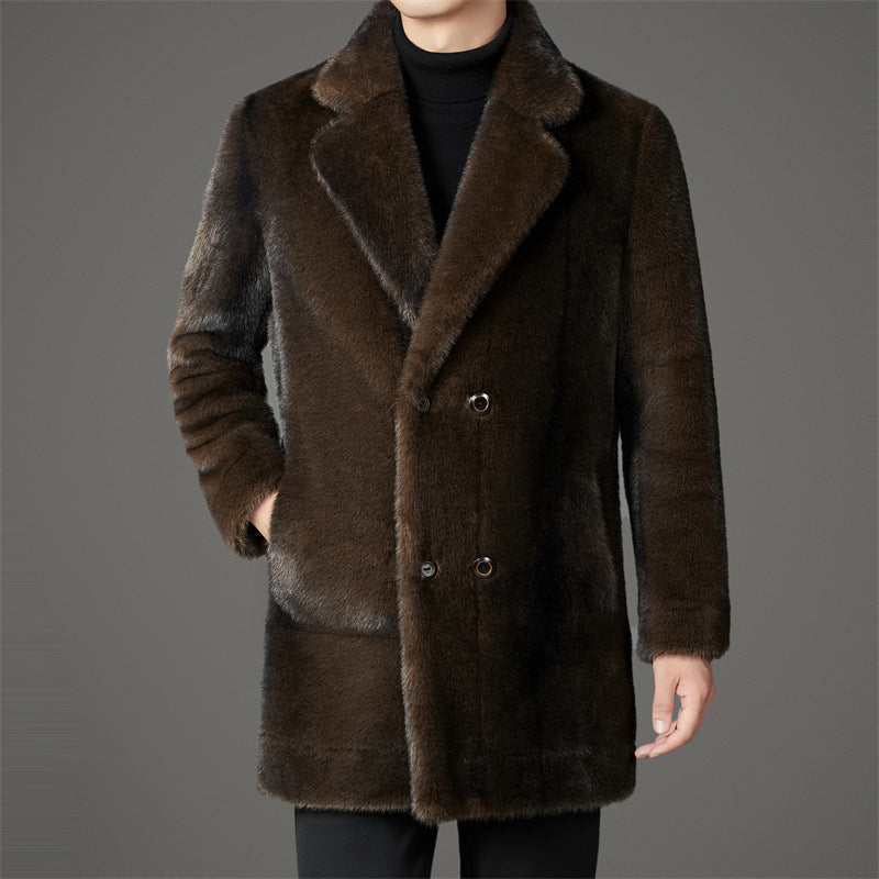 Men's Faux Fur Coat - Lapel Collar Winter Outerwear