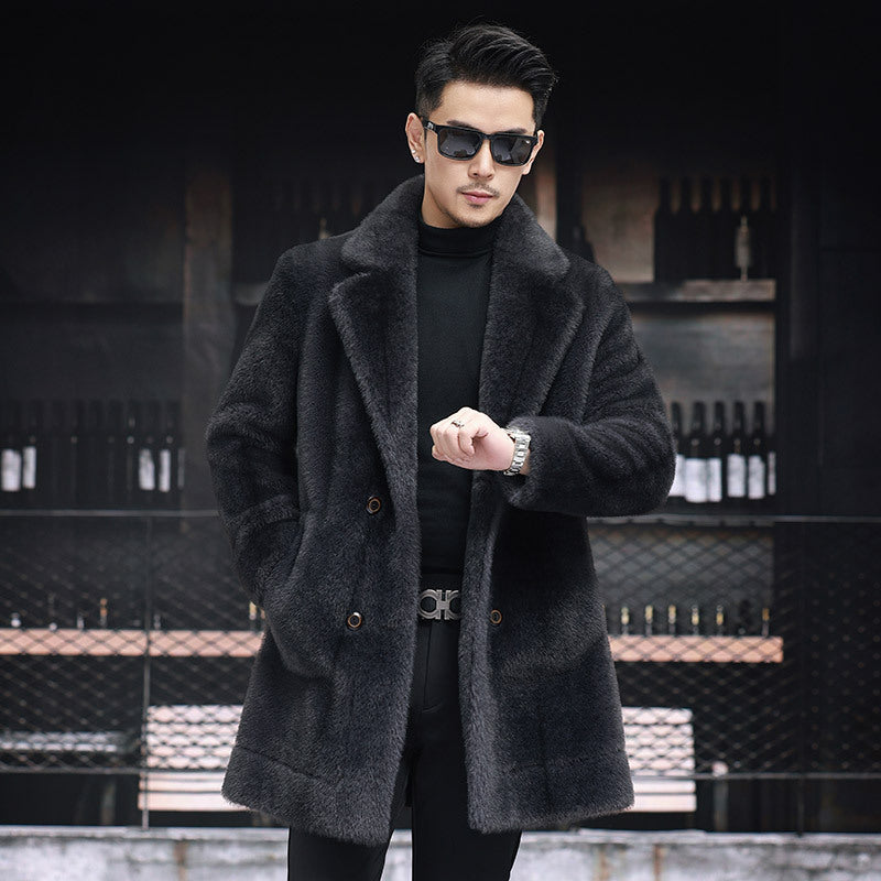 Men's Faux Fur Coat - Lapel Collar Winter Outerwear