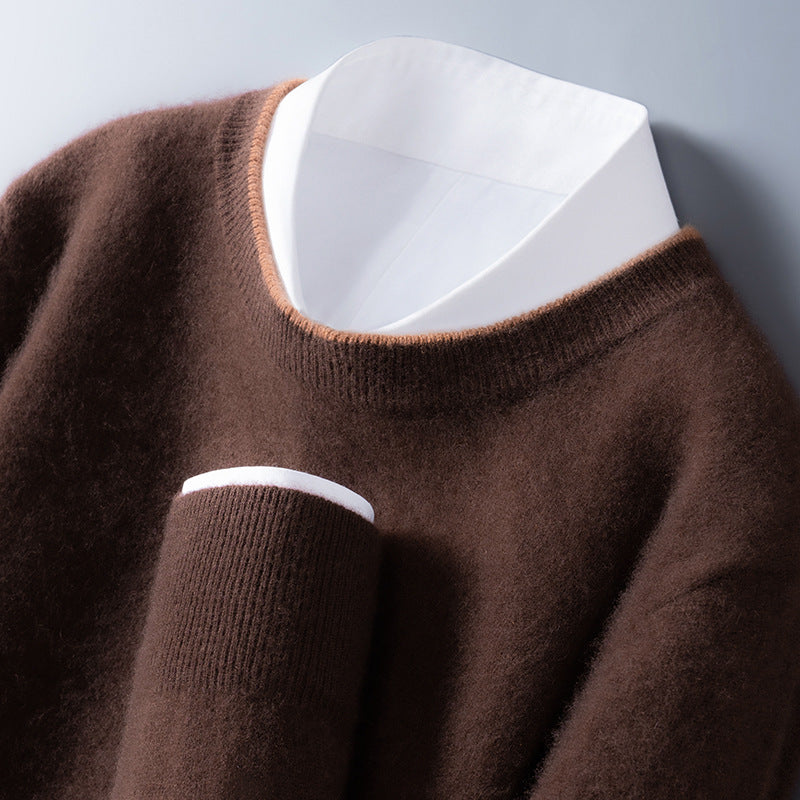 Men's Knit Sweater - Crew-Neck Contrast Trim Jumper