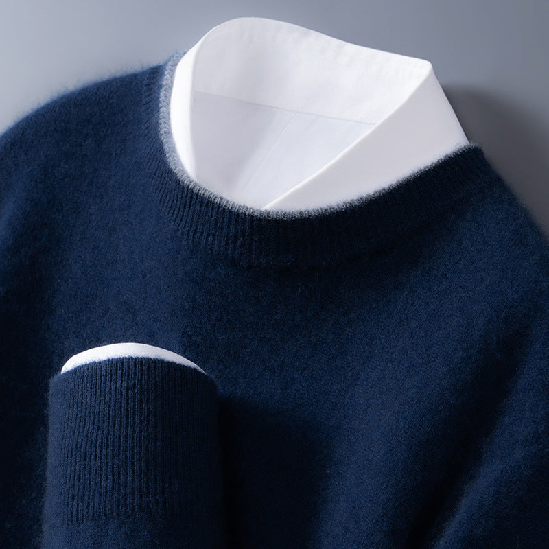 Men's Knit Sweater - Crew-Neck Contrast Trim Jumper