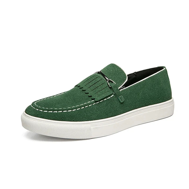 Men's Penny Loafers- Suede-Look Upper and White Sole