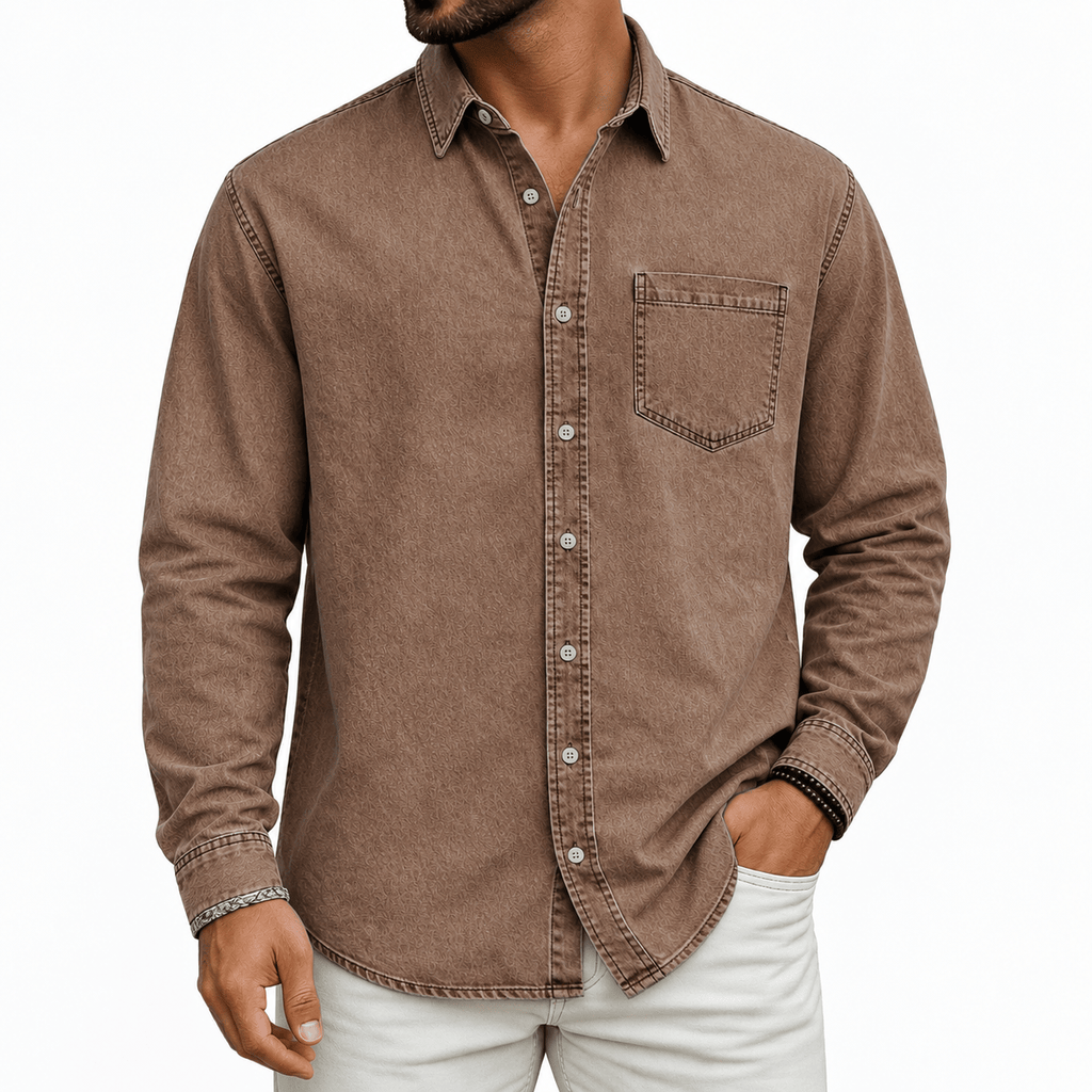 Men's Denim Shirt- Spread Collar and Chest Pocket
