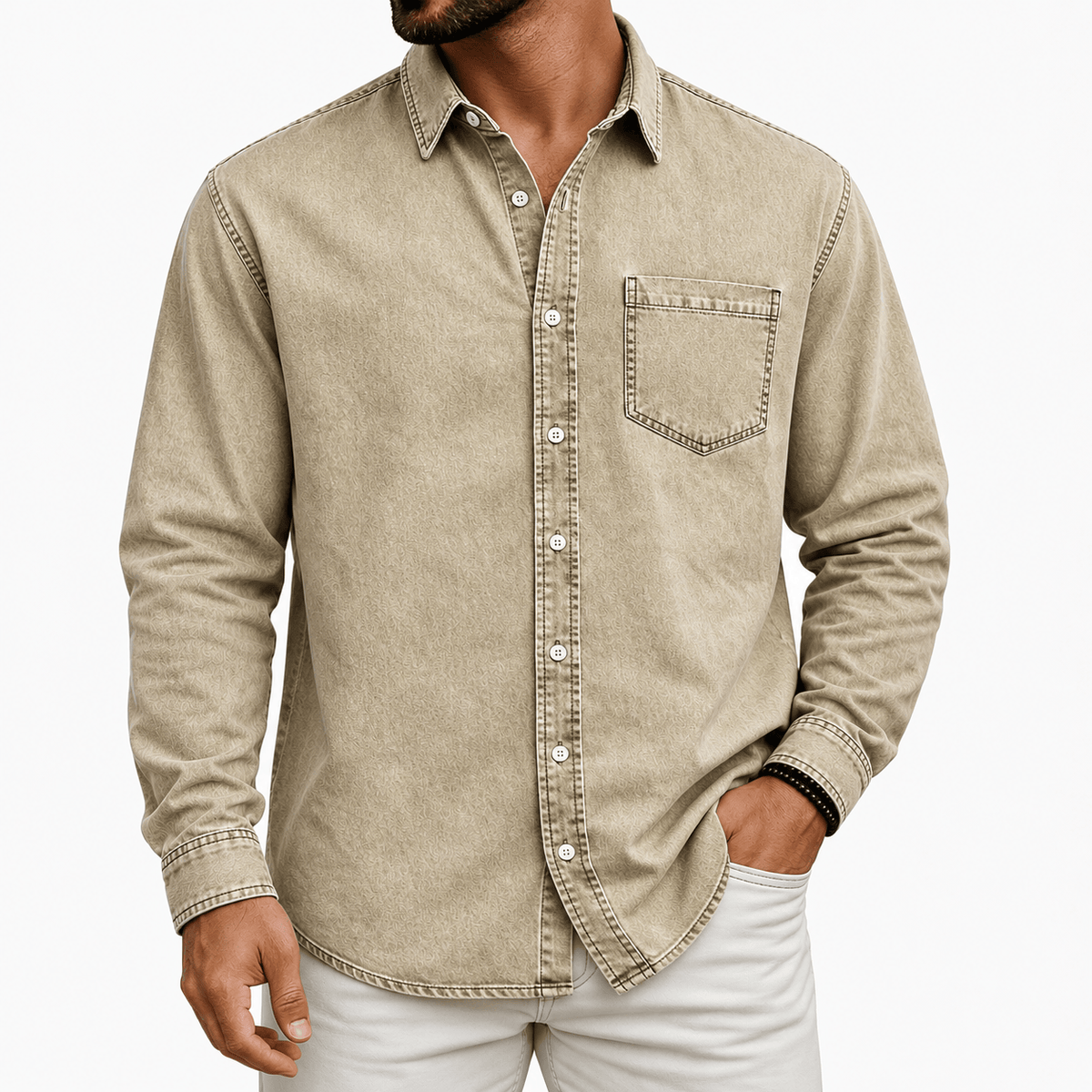 Men's Denim Shirt- Spread Collar and Chest Pocket