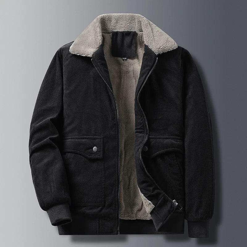 Men's Fleece-Lined Corduroy Jacket- Zip Front