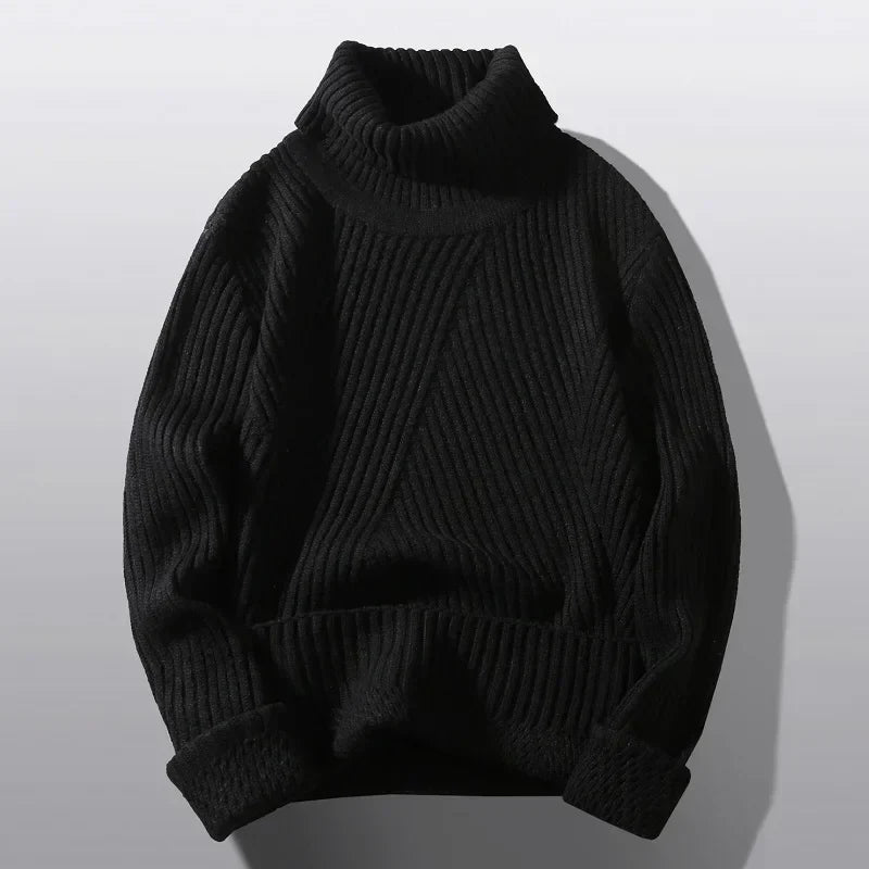 Men's Roll-Neck Jumper- Chunky Ribbed Knit