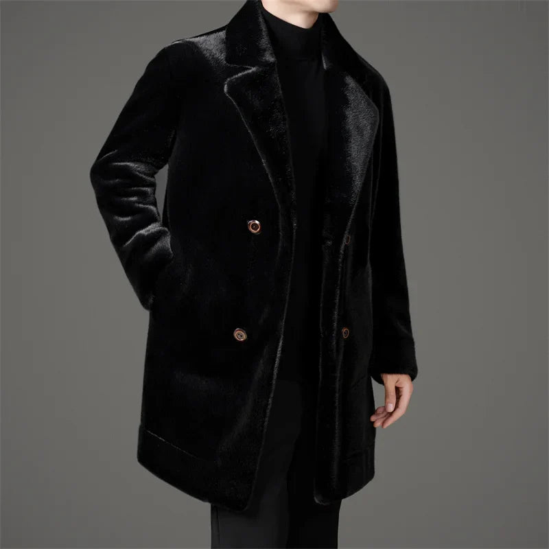 Men's Faux Fur Coat - Lapel Collar Winter Outerwear