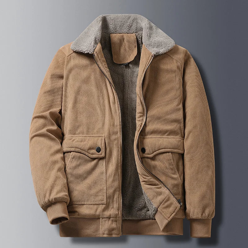 Men's Fleece-Lined Corduroy Jacket- Zip Front