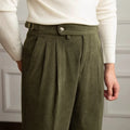 Men's Corduroy Trousers- Pleated High-Waist Straight Leg