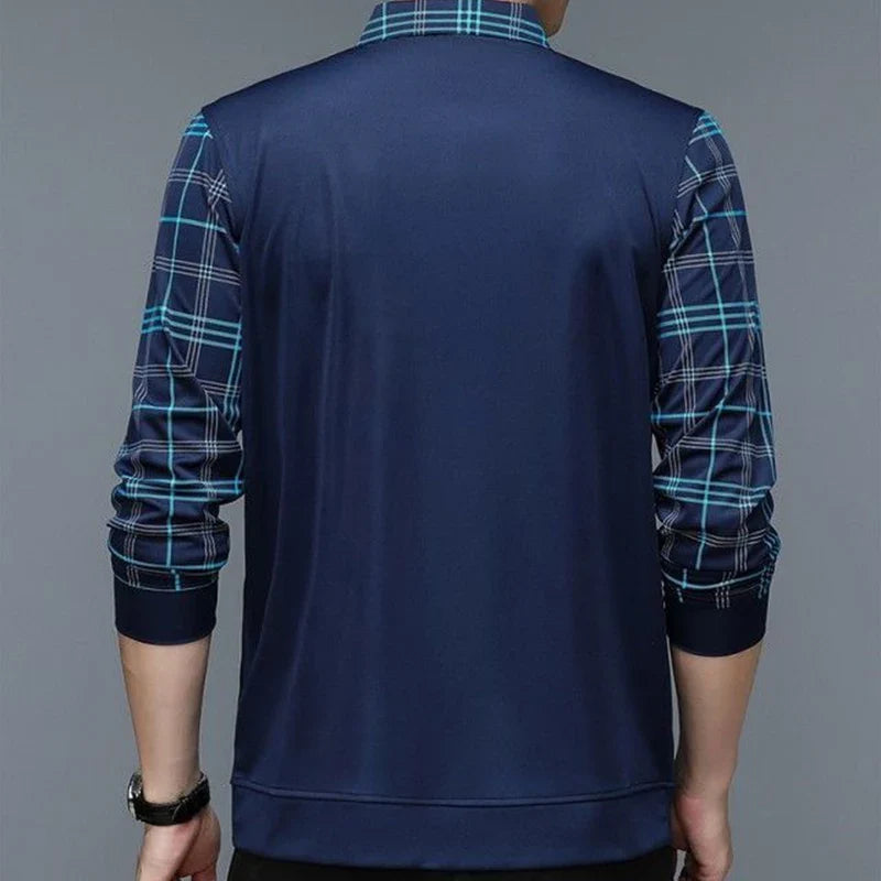 Men's Long-Sleeve Polo Shirt - Contrast-Collar Top
