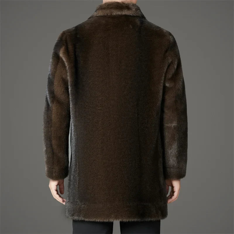 Men's Faux Fur Coat - Lapel Collar Winter Outerwear