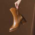 Women's Tassel-Zip Ankle Boots- Block Heel and Rounded Toe