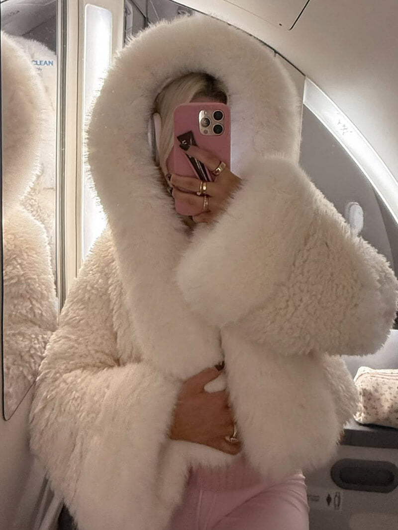 Women's Hooded Jacket- Oversized Pile-Textured Shape