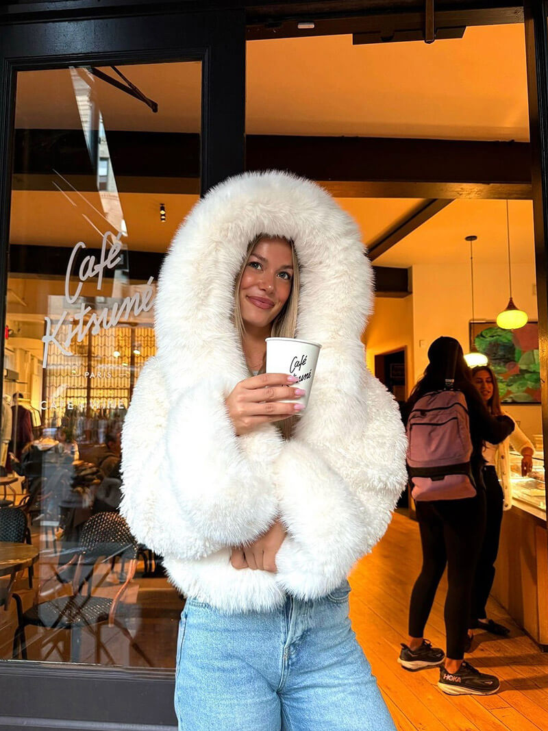 Women's Hooded Jacket- Oversized Pile-Textured Shape