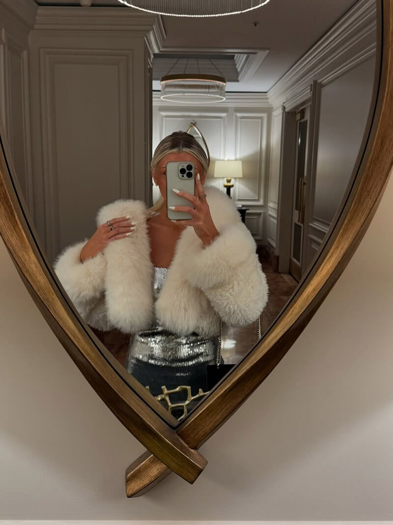 Women's Hooded Jacket- Oversized Pile-Textured Shape