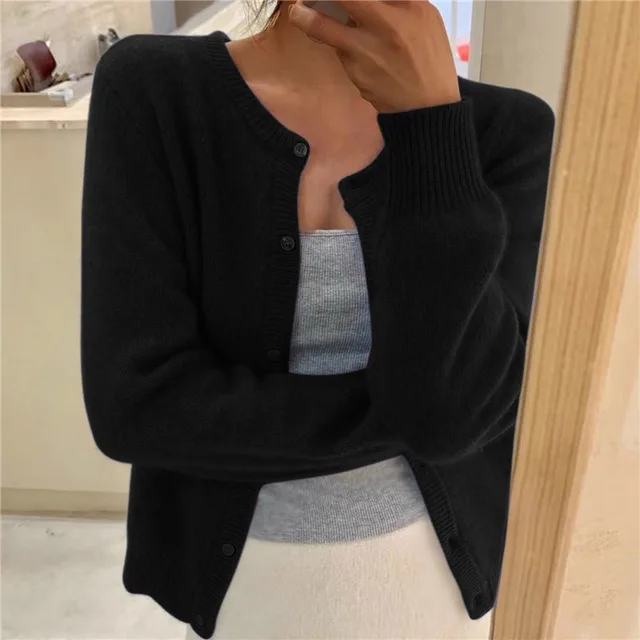 Women's Knit Cardigan - Round-Neck Button-Front Sweater