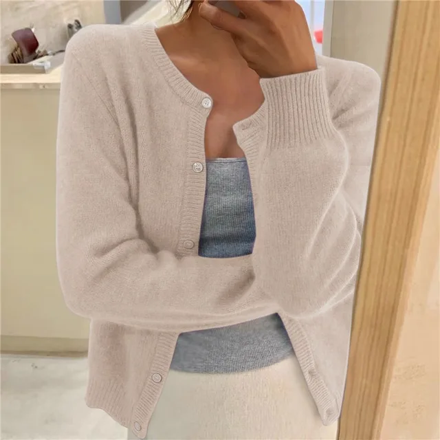 Women's Knit Cardigan - Round-Neck Button-Front Sweater