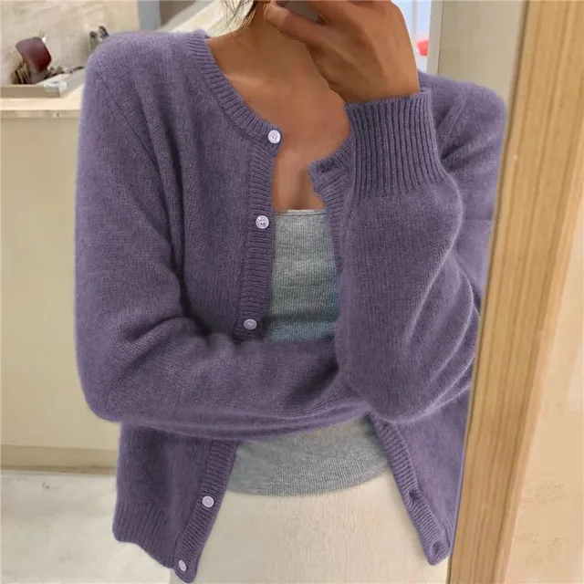Women's Knit Cardigan - Round-Neck Button-Front Sweater