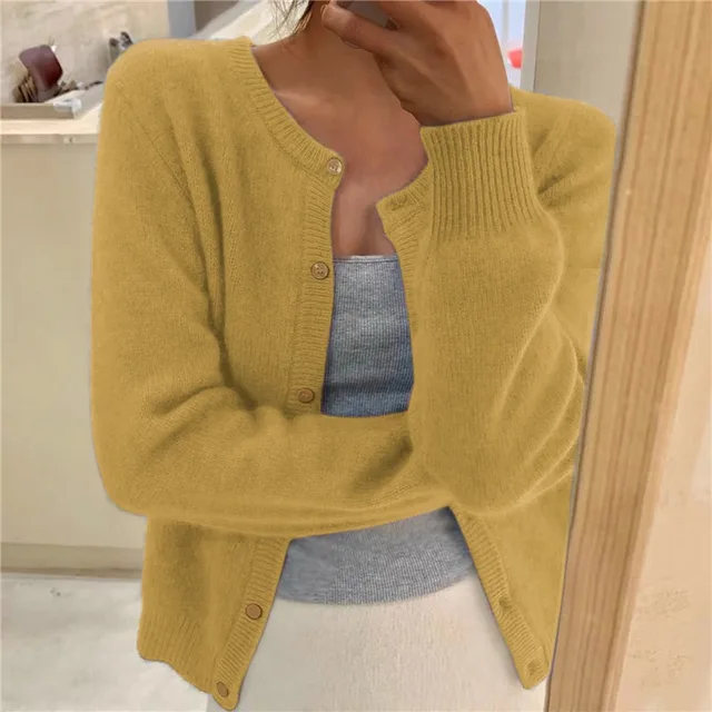 Women's Knit Cardigan - Round-Neck Button-Front Sweater