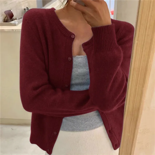 Women's Knit Cardigan - Round-Neck Button-Front Sweater