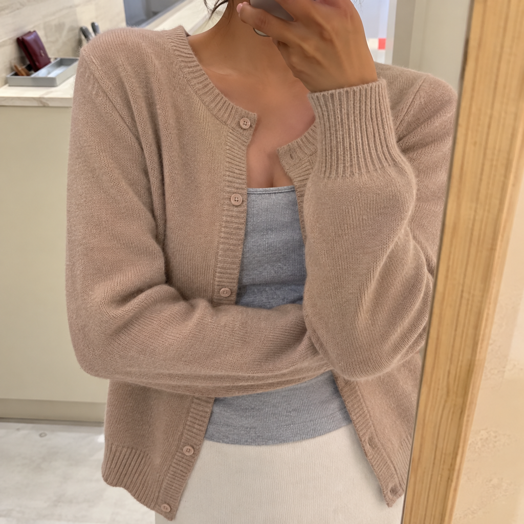 Women's Knit Cardigan - Round-Neck Button-Front Sweater