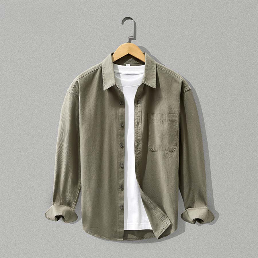 Men's Button-Up Shirt- Long-Sleeve Chest-Pocket Top