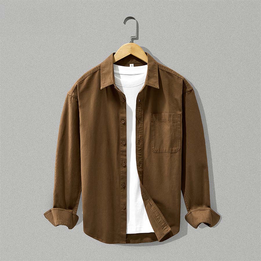 Men's Button-Up Shirt- Long-Sleeve Chest-Pocket Top