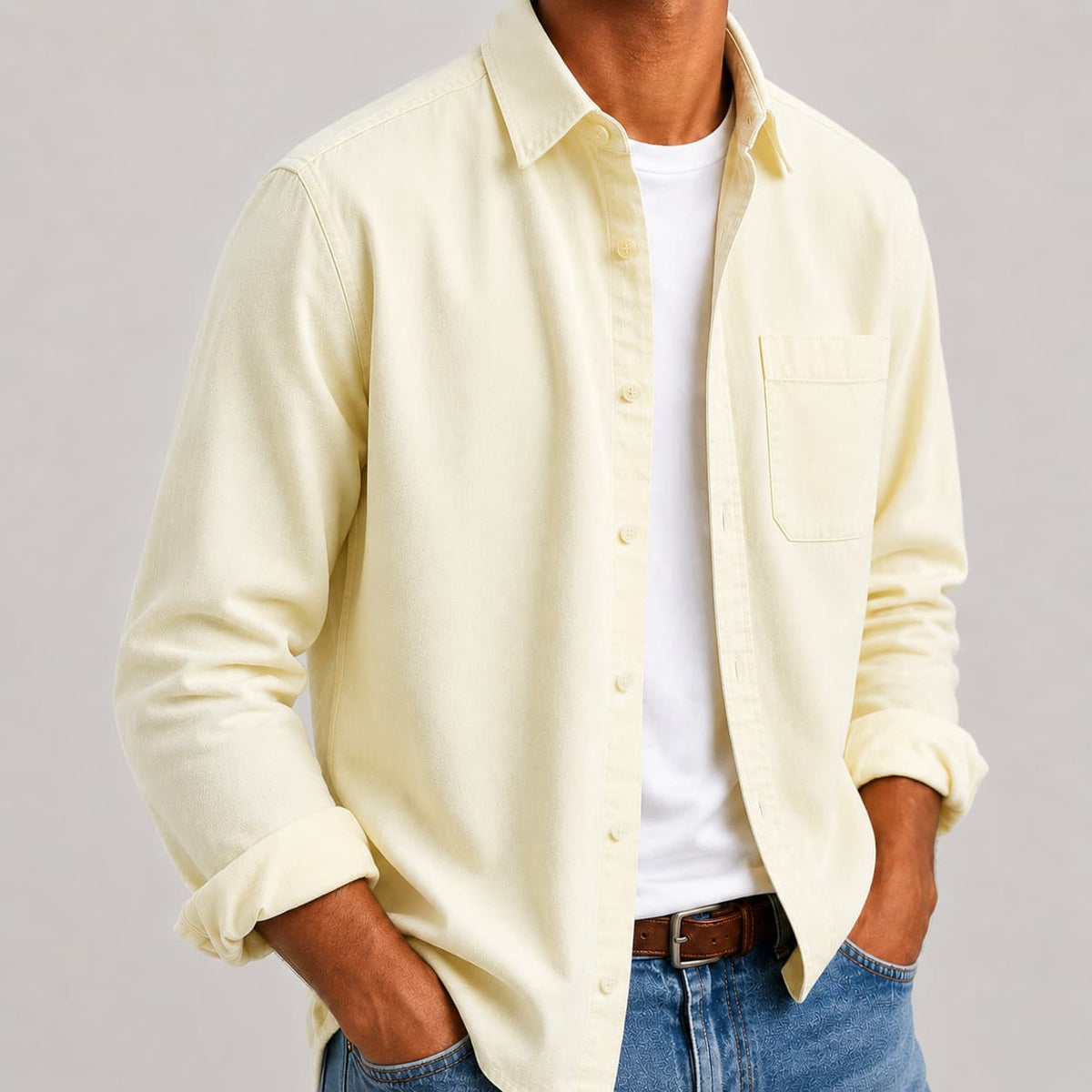 Men's Button-Up Shirt- Long-Sleeve Chest-Pocket Top