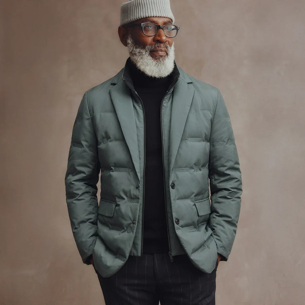 Men's Quilted Puffer Jacket - Ribbed-Cuff Zip-Up Outerwear