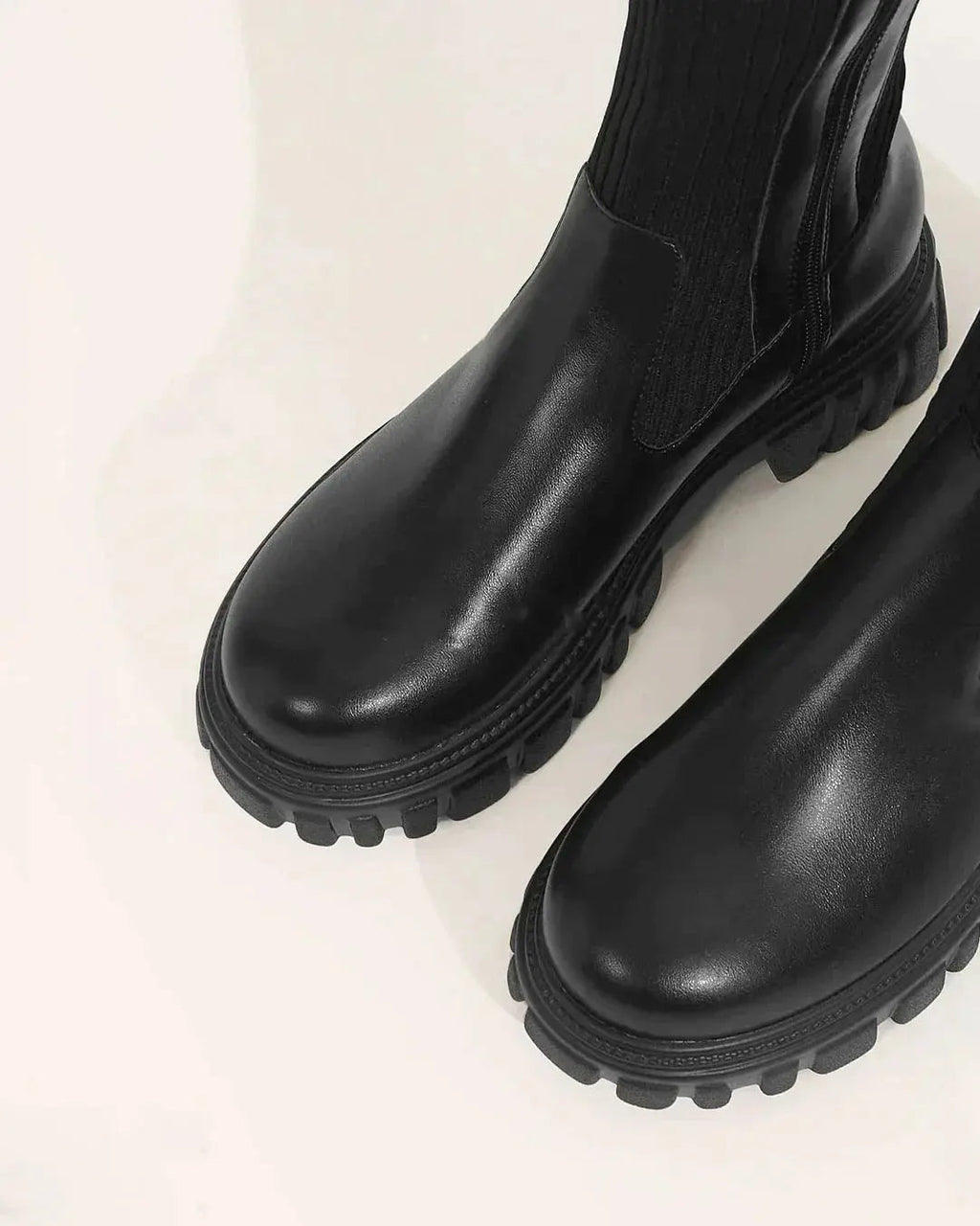 Women's Knee-High Boots - Ribbed Knit Stretch-Shaft Shoes