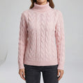 Women's Cable-Knit Jumper- Roll Neck and Ribbed Trim