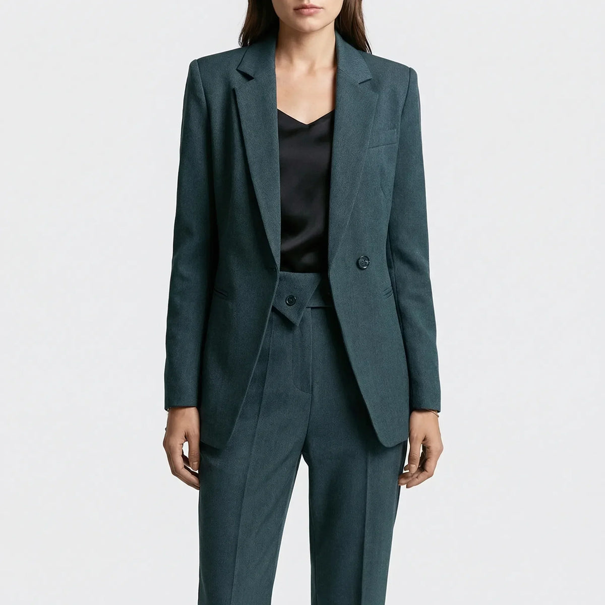 Women's Tailored Blazer Trouser Suit Set with Structured Shoulders