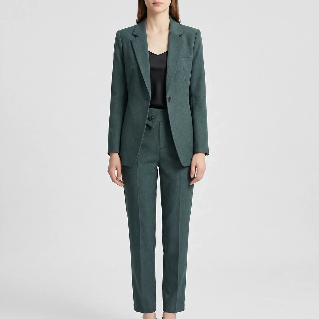 Women's Tailored Blazer Trouser Suit Set with Structured Shoulders