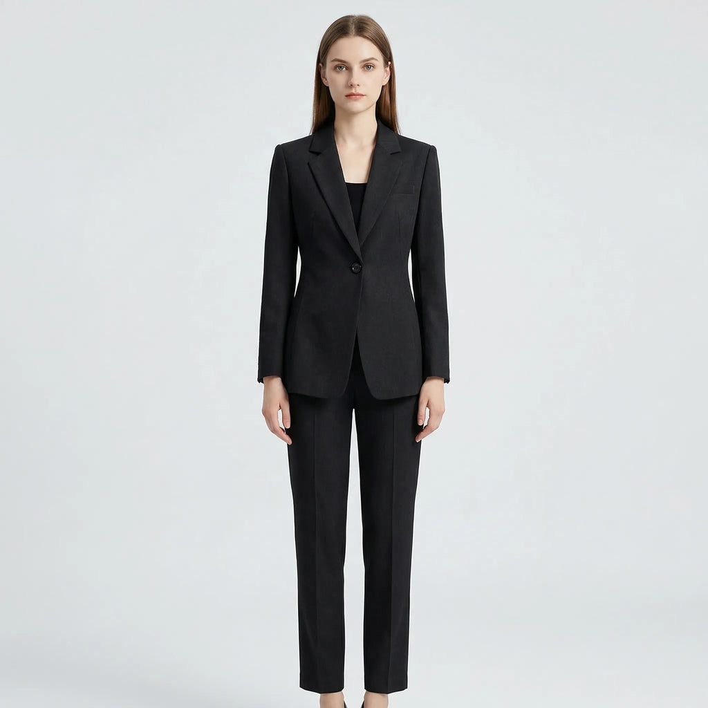 Women's Tailored Blazer Trouser Suit Set with Structured Shoulders