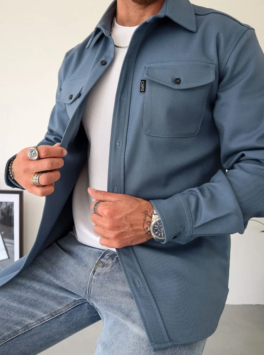 Men's Overshirt - Button-Front Utility Shirt