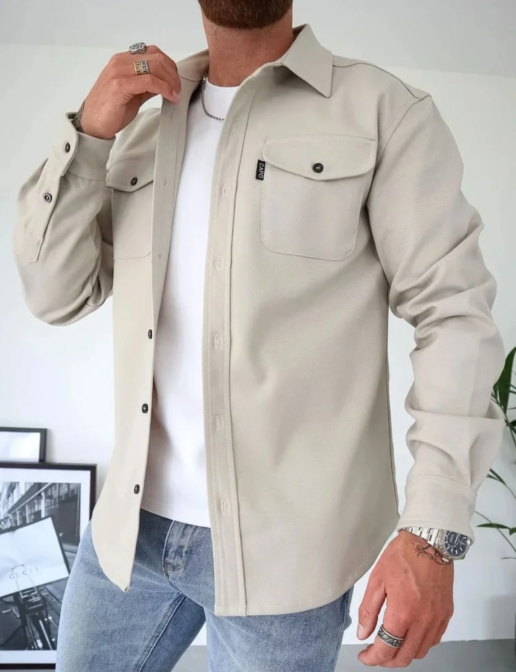 Men's Overshirt - Button-Front Utility Shirt