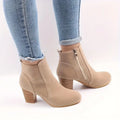 Women's Block-Heel Ankle Boots- Side-Zip Rounded-Toe Shoes