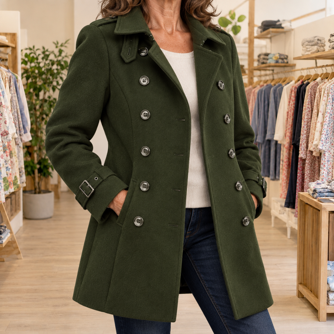 Women's Longline Trench Coat - Button Front and Cuff Straps