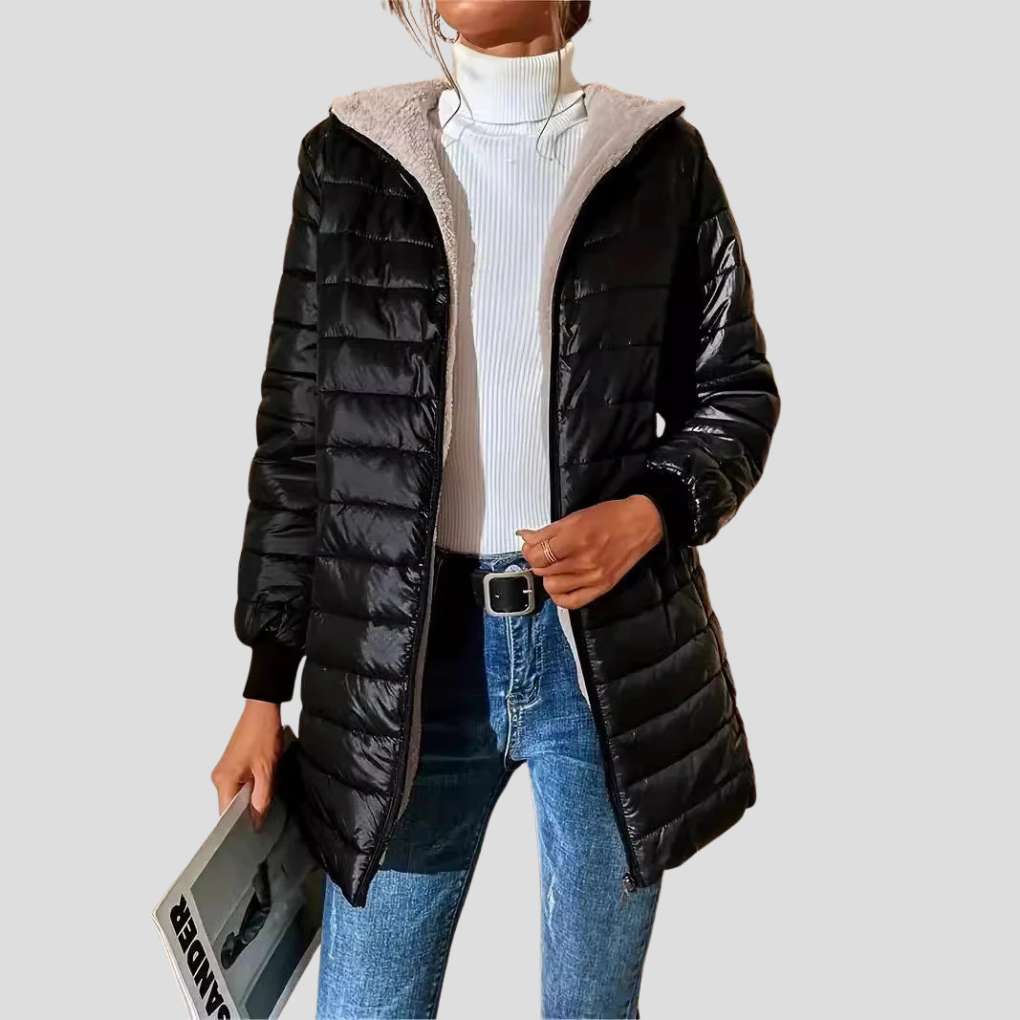 Women's Quilted Puffer Coat- Hooded Zip-Front Outerwear
