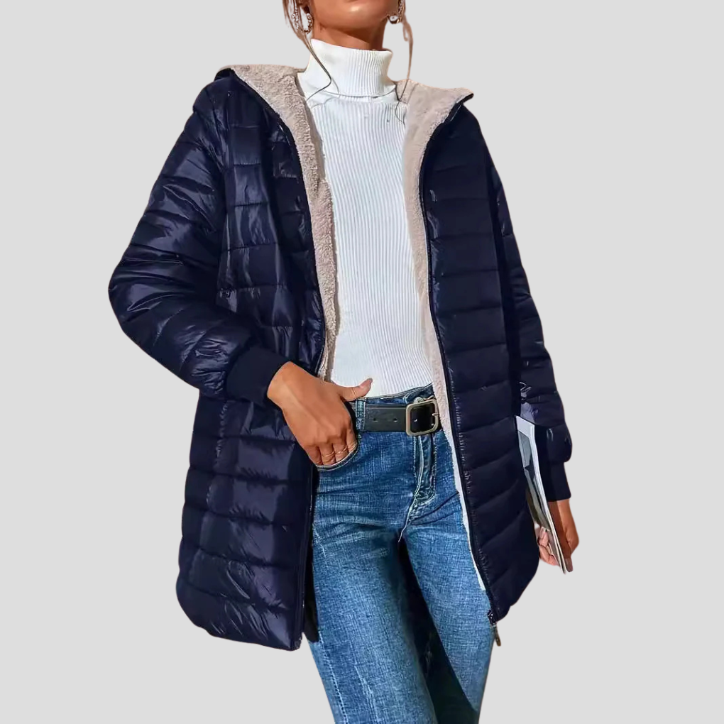 Women's Quilted Puffer Coat- Hooded Zip-Front Outerwear