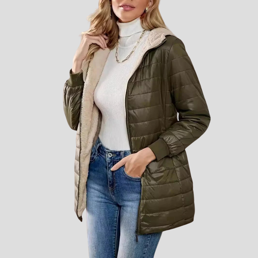 Women's Quilted Puffer Coat- Hooded Zip-Front Outerwear
