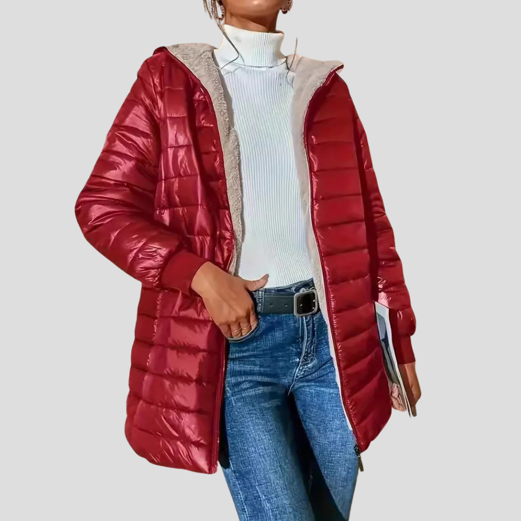 Women's Quilted Puffer Coat- Hooded Zip-Front Outerwear