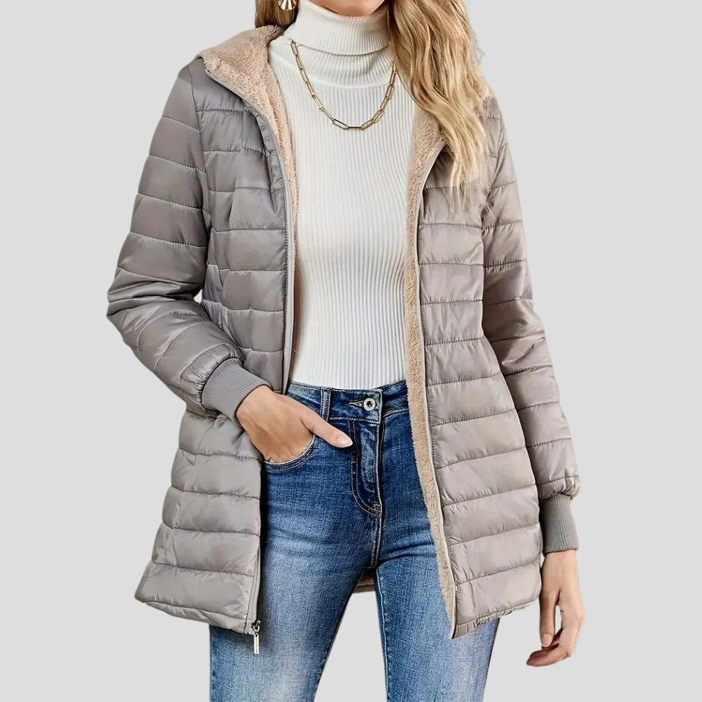 Women's Quilted Puffer Coat- Hooded Zip-Front Outerwear